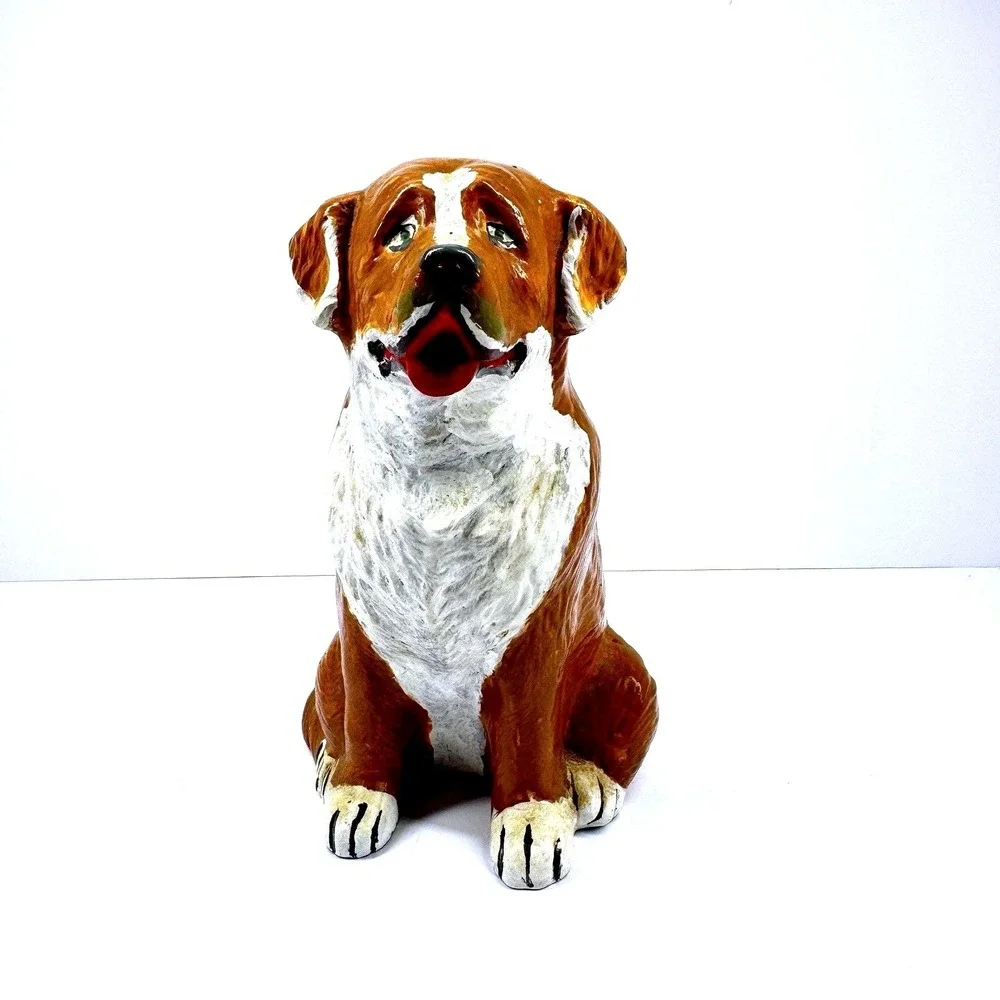 Vintage Brown White Ceramic Dog Figurine Sitting Puppy Statue 8 Inch‎